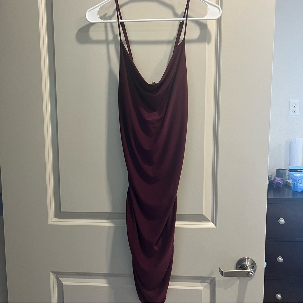 Burgundy ruched dress